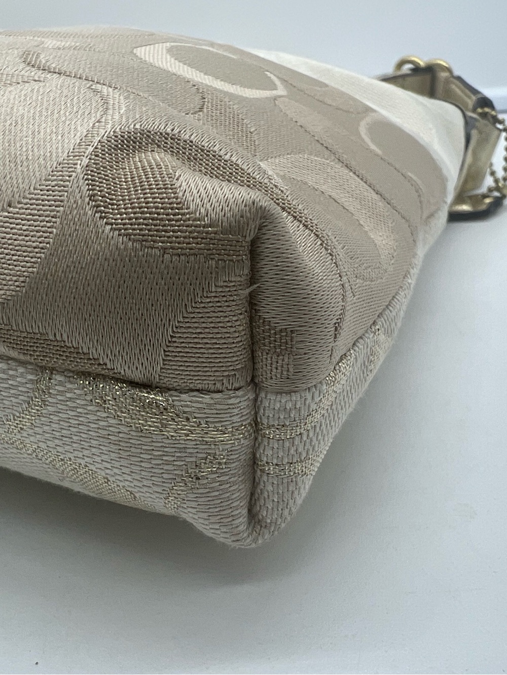 COACH Y2K Signature Patchwork Khaki Gold Jacquard Canvas Swingpack Crossbody Bag - Picture 11 of 14